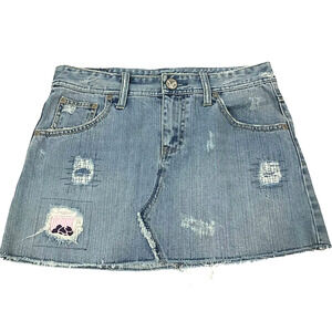 American‎ Eagle Denim Skirt Womens  0  Distress Micro Mini Raw Hem Festival